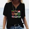 Christmas Wine Glass Pattern Print Women's V-Neck T-shirts Casual Short Sleeve Pullover T Shirt Fashion Tops Women Tees Clothing