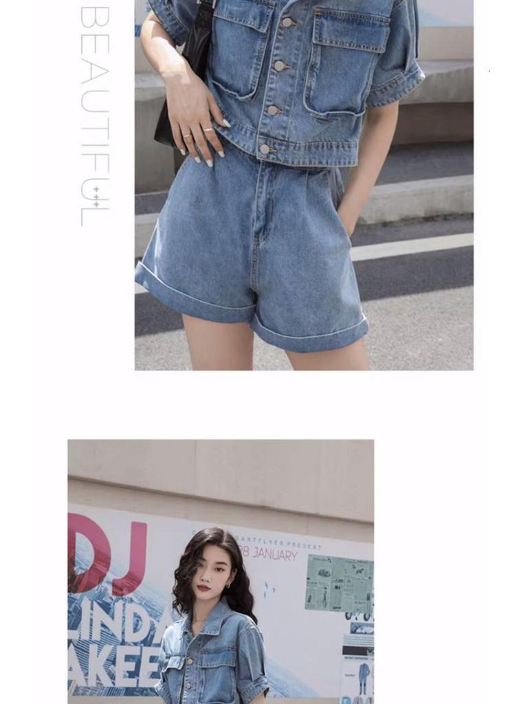 Women's Summer 2026 Age-Defying Denim Two-Piece: Stylish Short Jacket & Shorts Set