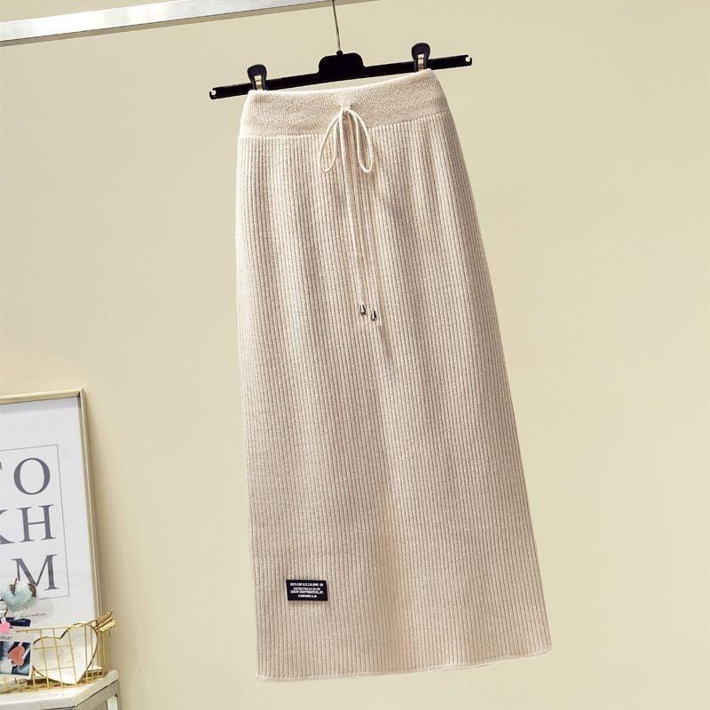 

Женская трикотажная юбка, осенне-зимняя трикотажная юбка трапециевидной формы с разрезом и высокой талией XL теплый белый