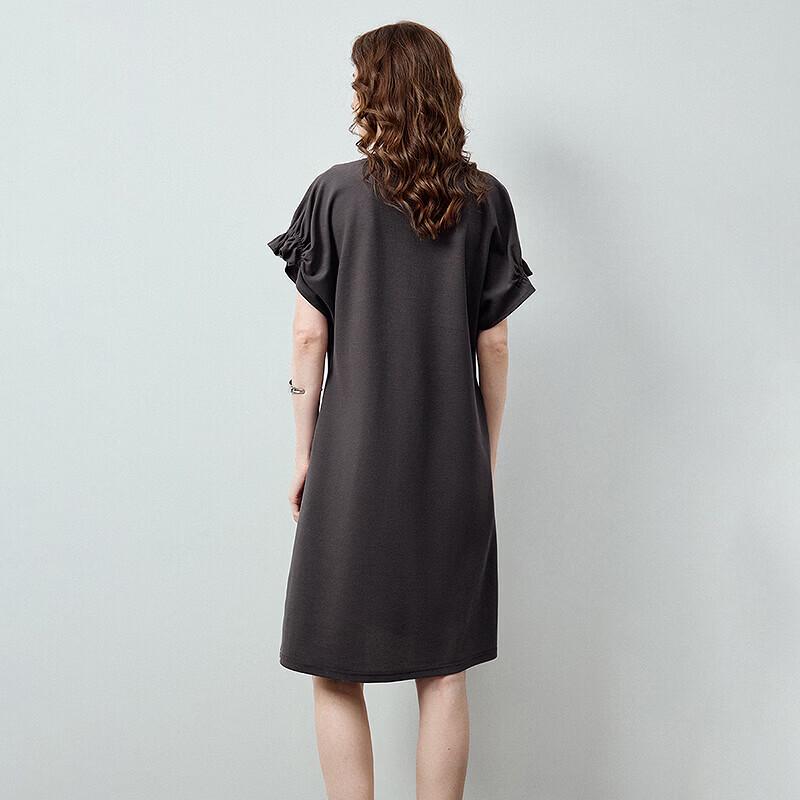 Chuyu Women's Pique Ruched V-Neck T-Shirt Midi Dress