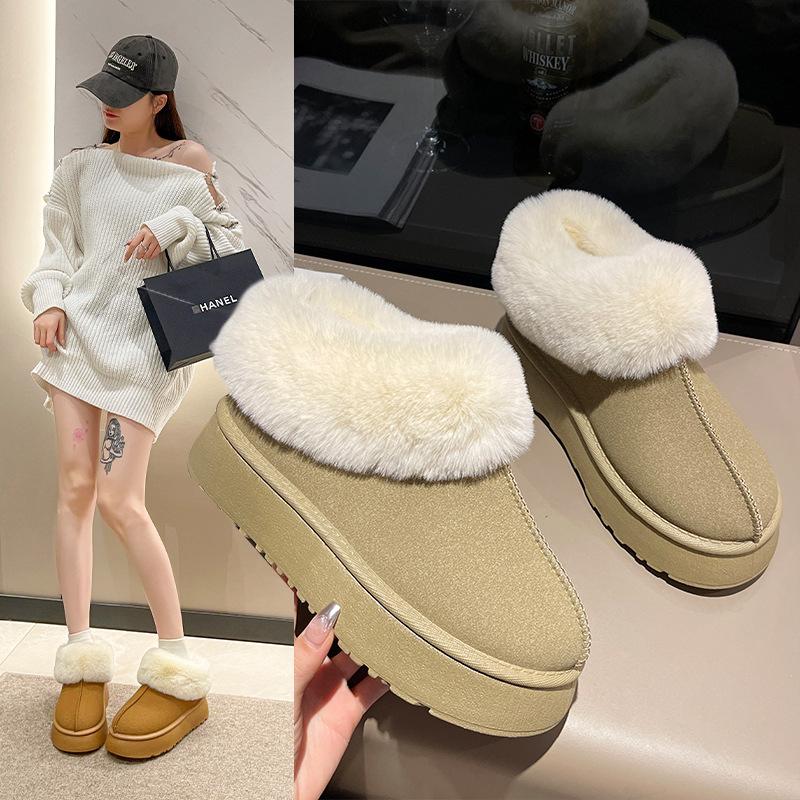 autumn and winter new thick-soled warm snow boots women's thickened warm fur integrated outer wear one pedal hair boots