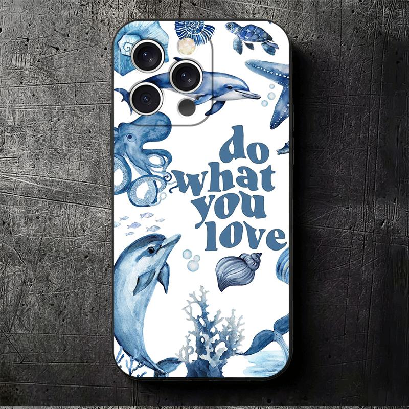 Ocean Cute Dolphin Soft Phone Case for iPhone 16 16E 17 Air 15 Pro Max 14 Plus 13 Mini 11 12 7 Black Cover Back Shell