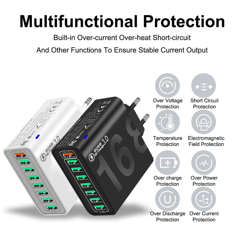 Type C USB Charger Multiple 8 Ports High Speed Fast Quick Charging for iPhone 16 Xiaomi PD Mobile Cell Phone Wall Charger