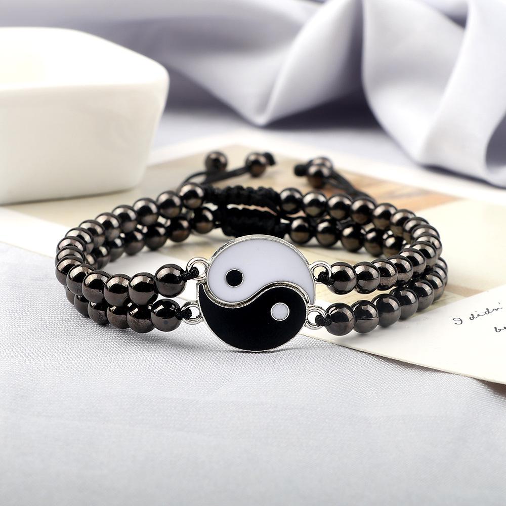 Handmade Ethnic Dragon Totem Tai Chi Bracelet Set: Yin Yang Woven Beaded String for Women & Couples