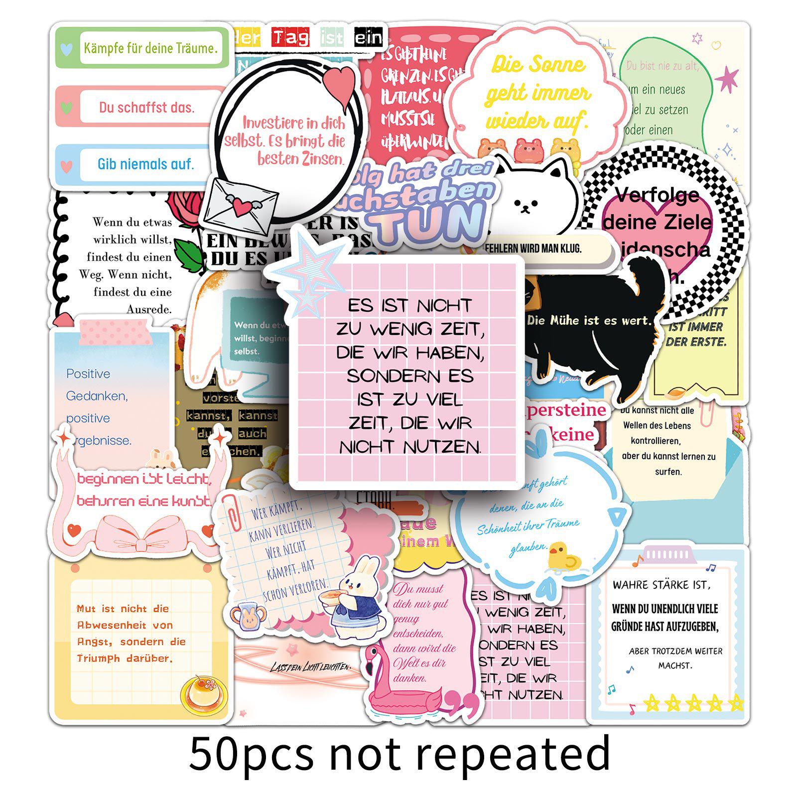 50 German Motivational Quote Stickers - Waterproof & Simple Design for Cups and Speakers