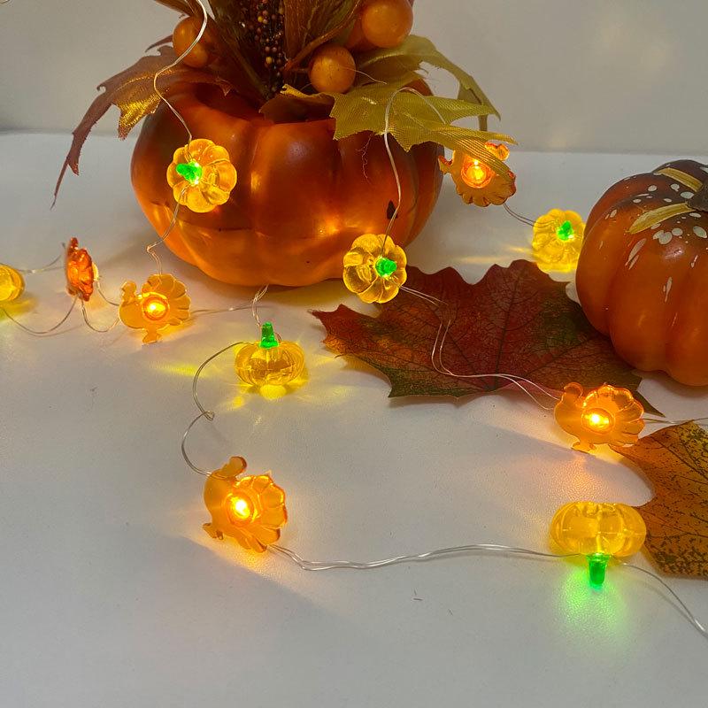 Halloween Pumpkin & Maple Leaf Copper String Lights: Decorative Night Lights for Thanksgiving & Ghost Festival