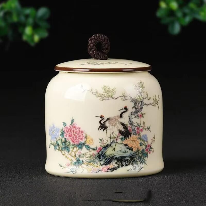 Chinese Style Ceramic Tea Caddy Kitchen Seasoning Storage Jar Home Decoration Moisture-proof Sealed Tea Coffee Beans Storage Jar