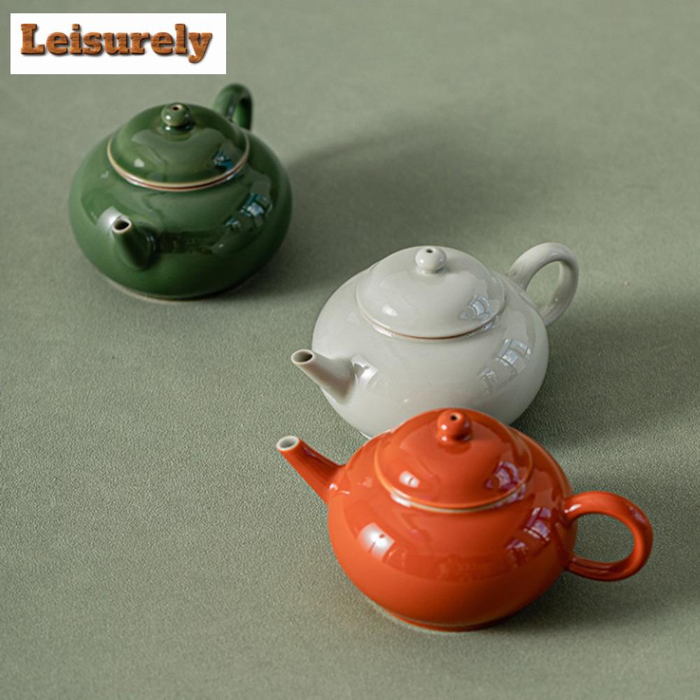 120ml Beixitang Handamde Lang Kiln Green Ceramic Teapot Chinese Small Pan Pot Tea Soaking Kettle Kung Fu Tea Services Craft Gift