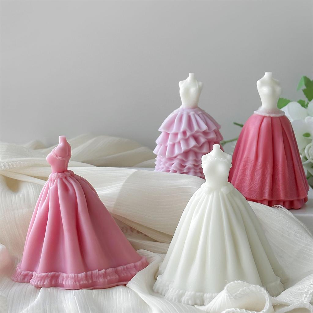 Bridal Wedding Dress Silicone Mold for Crafting Soap Evening Skirt Aromatherapys Candle Mould Home Decoration Tool