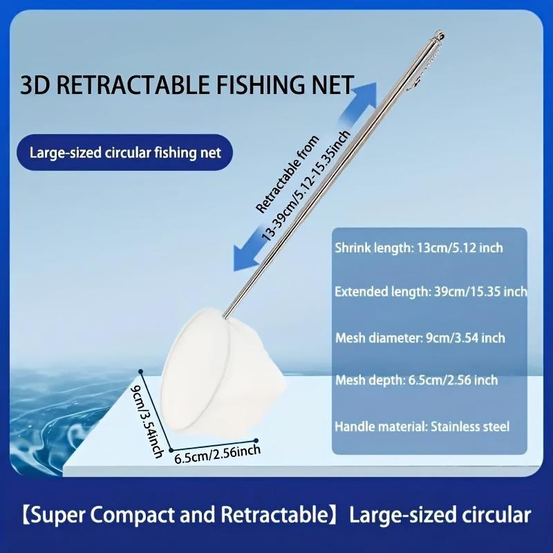 3D Retractable Aquarium Fish Net - Stainless Steel Handle, Lightweight PE Mesh for Tropical Fish - Extendable Fishing Net for Aquariums