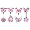 Exquisite Stainless Steel Pink Zircon Butterfly Navel Ring Sexy Body Jewelry For Women Girls Fashion Belly Button Rings Gifts