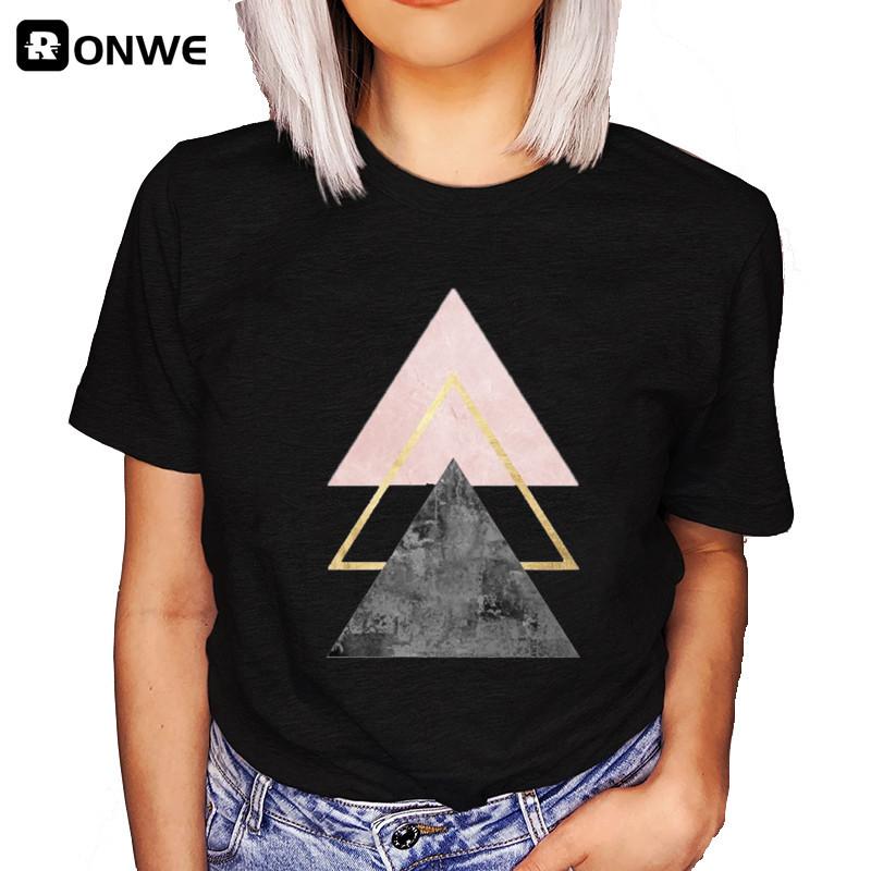 Kobiety piękna geometria czarna zabawna koszulka z nadrukiem dziewczyna śliczna koszulka z krótkim rękawem Harajuku 90S ubrania Drop
