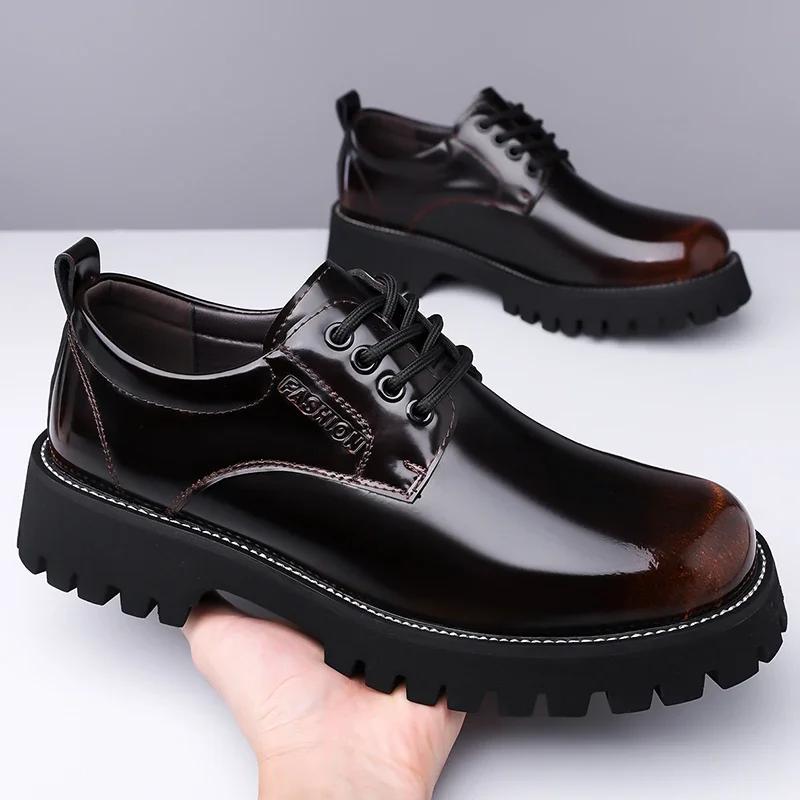 Bright Surface Oxford Shoes Man Casual Lightweight Luxury Brand Summer Loafers Fashionable Height Increasing Thick Soled Shoes