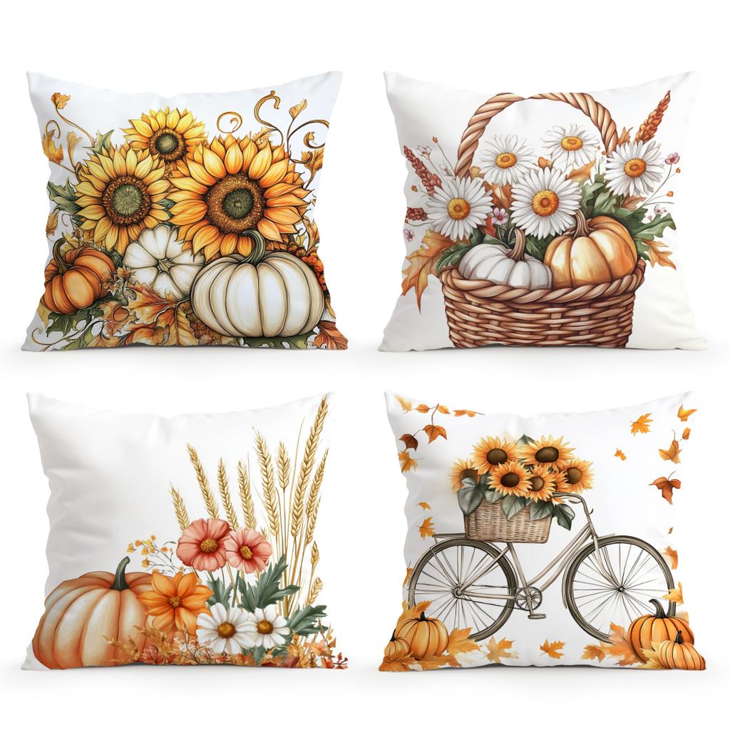 Theme Pumpkin Sunflower Pillowcase Printed Polyester 45X45Cm Throw Pillowcover Decorative Sofa Cushion Pillowslip Home Decor