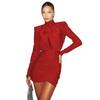 European Style Autumn/Winter 2025 Semi-High Neck Solid Color Long Sleeve Pleated Bodycon Dress