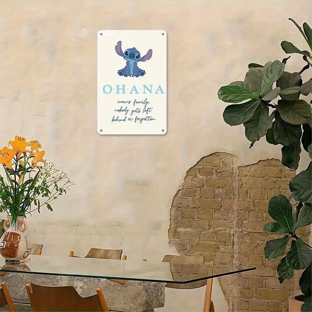 1pc Stitch Metal Wall Art Sign 8"x12" - Ohana Means Family Retro Plaque with Stitch Character, Durable Metal Home Decor for Nurs