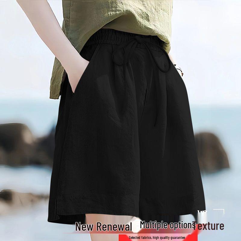 

Women s Plus Size Slim Fit Wide-Leg Shorts - Summer Ice Silk Casual with Drawstring M (80-100 lbs)