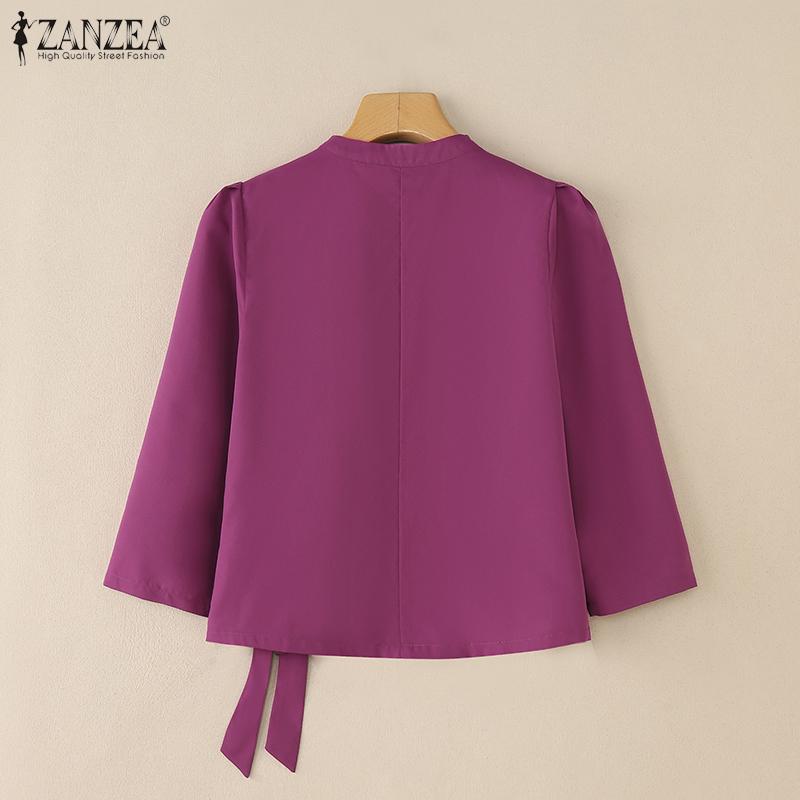ZANZEA Blusa Casual de Verano para Mujer con Cuello en V y Manga 3/4 de Color Sólido