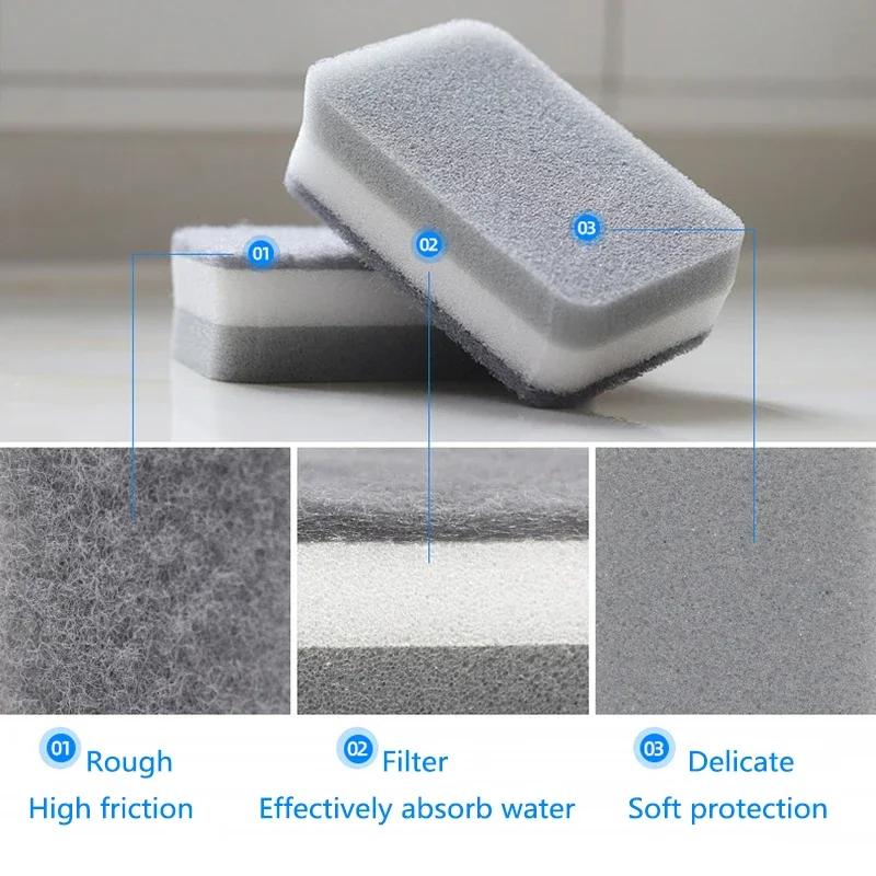 5 Pcs Double-Side Scouring Pads, Gray Kitchen Sponges for Professional & Home Use