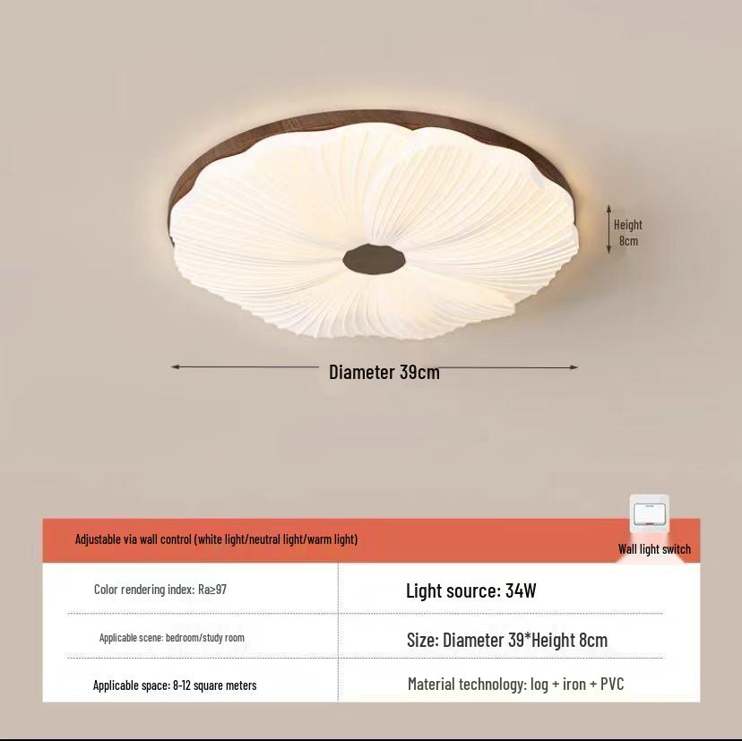 "Medieval-Style Ceiling Lamp: Full-Spectrum Eye Protection, Walnut Wood Grain, Cream Finish, Retro Design for Bedroom or Study."