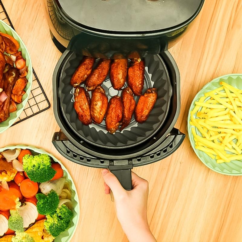 Air Fryer Reusable Pot Silicone Easy To Clean Oven Baking Tray Round Liners with Gloves Kitchen Air Fryer Accessory