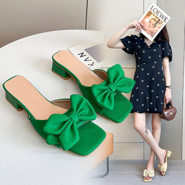 2024 Metal Buckle 3.5cm Transparent Square Heels Slides Women Peep Toe Mules Cool Summer Slippers Sandals Elegant Shoes