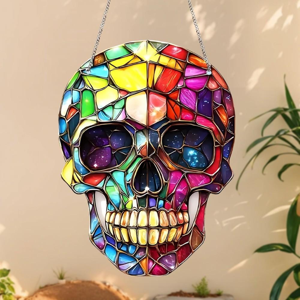 Colorful Fashion Skull Pattern Acrylic Glass Pendant For Halloween Decoration