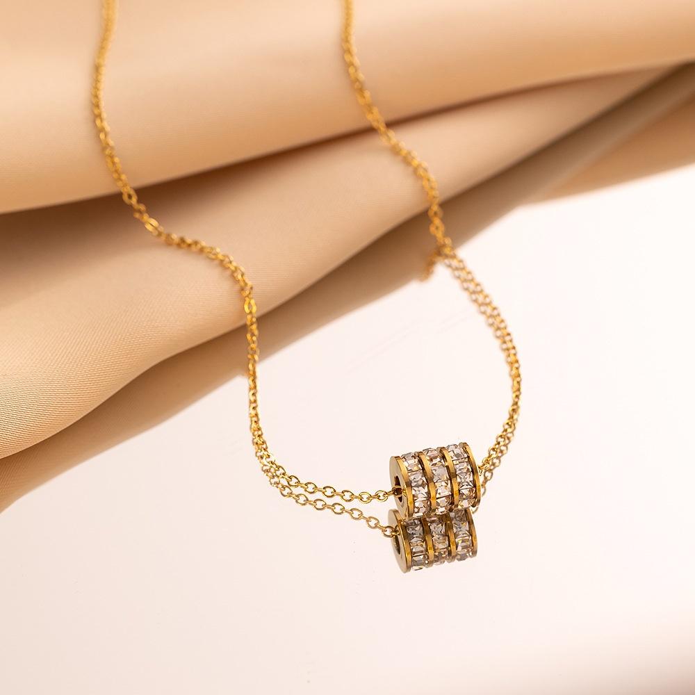 Stainless Steel Waterproof Gold-Plated Small Waist Pendant Necklace for Women Fashion Temperament Zircon Clavicle Chain Jewelry