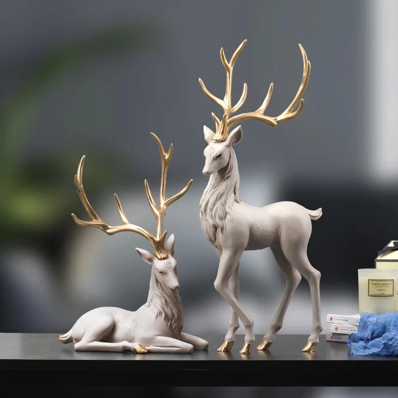 High End Deer Statue Reindeer Figurines Resin ELK Sculpture For Living Room Luxury Home Decoration Nordic Tabletop
