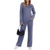 Women's Casual 2 Piece Athletic Set Color Long Sleeve Neck Sweatshirt and Wide Leg Pants with Elastic Waist