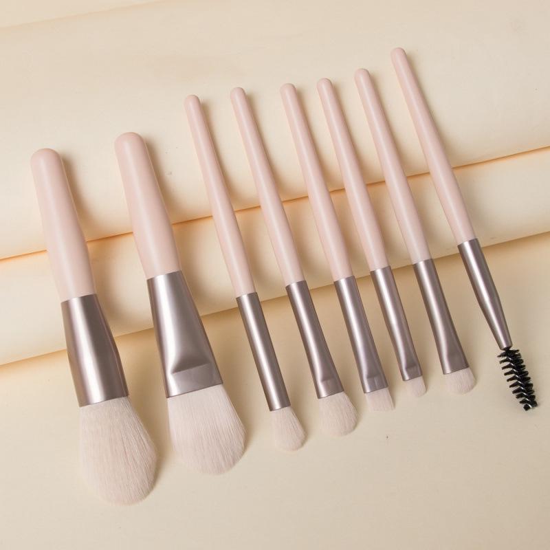 Mini Macaron 8-Piece Portable Makeup Brush Set with Soft Bristles