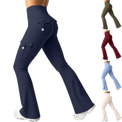 Women's Breathable Butt Lifting Yoga Pants with Button Pockets - Sport Workout Pants for Training and Running