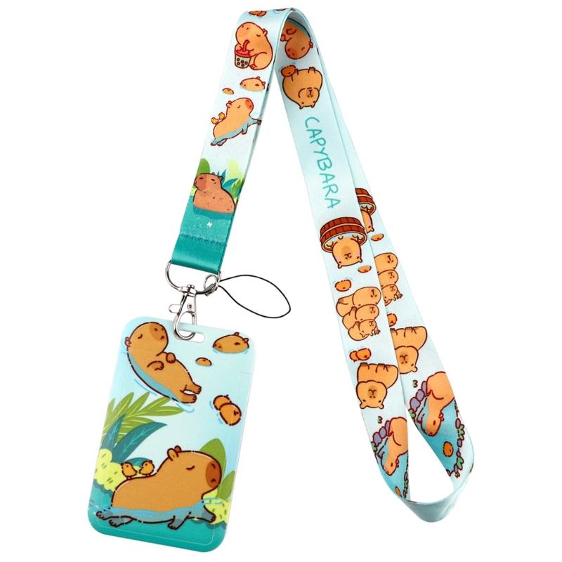 Beautiful Neck Strap Badge Card Holder with Strap Capybara Lanyard with Keychain for Women Teacher Nurse Doctor Student