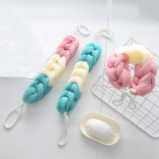 Bath Exfoliate Puff Super Soft Rich Foam Quick Drying Reusable Lanyard Design Non-fading Stretchable Exfoliating Bath Loofah Sponge Mesh Bathroom