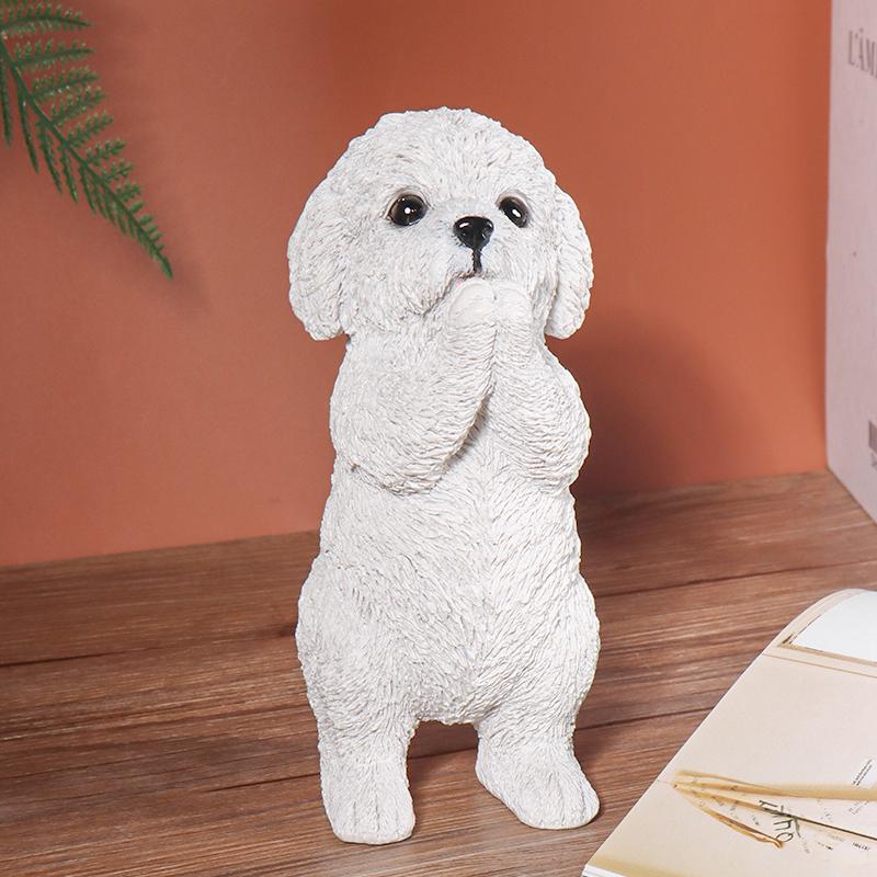Cute Little Dog Standing Statue Creative Resin Animal Decorative Ornament Home Bedroom Living Room Outdoor Decoration Display