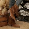 Mode 2025 Herbst Neu Retro Fransen Knöchel Geriebene Stiefel Runde Zehen Quadratische Absätze Seitlicher Reißverschluss Kurze Schuhe Damen Farbe Western Cowboy Stiefel