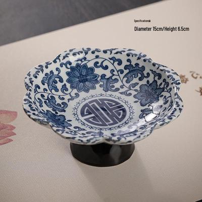 Zhishi Blue and White Porcelain High-Foot Fruit Plate