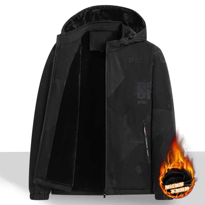 Mens Warm Hooded Jacket Winter Thick Fleece Lined Casual Outdoor Windproof Waterproof Loose Fit
