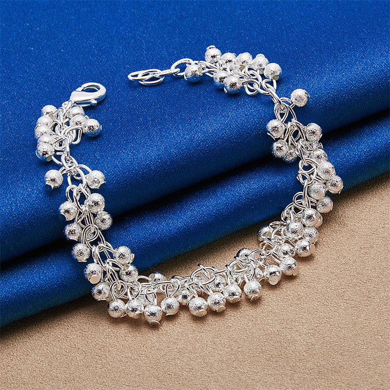925 Sterling Silver 8-inch Exquisite Frosted Bead Fashion Bracelet for Women's Wedding Party Jewelry Accessories