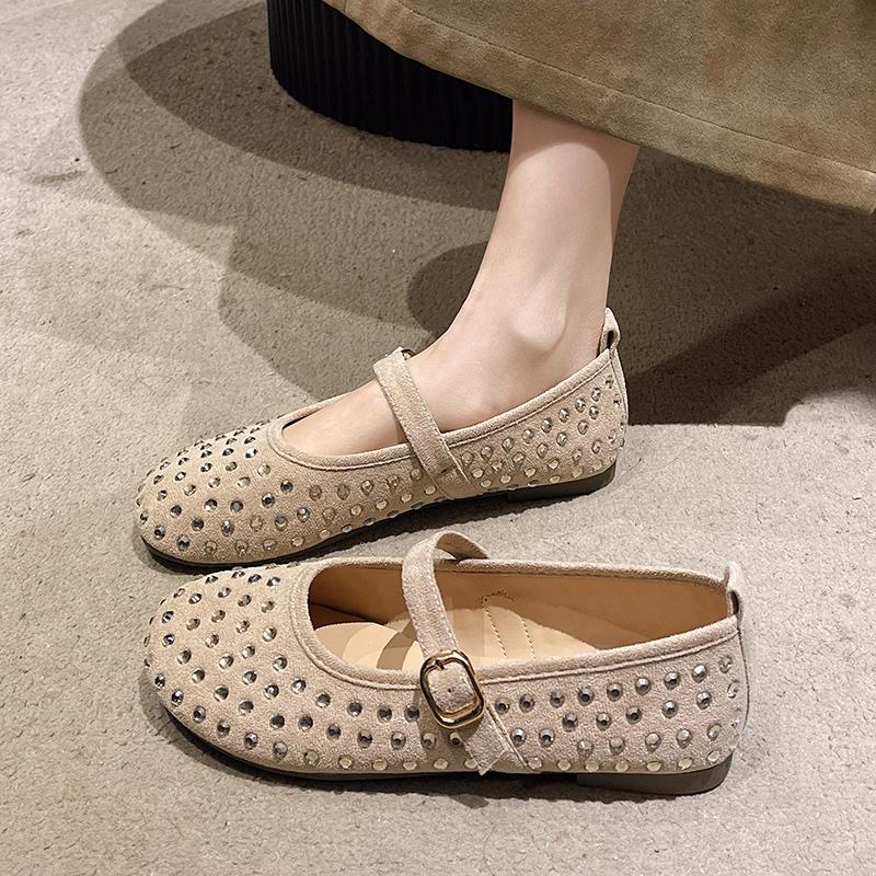 Fashion Fashion Flat Shoes Spring New Round Head Shallow Mouth Glitter Line with Soft Sole Anti-slip Wear-resistant Single Shoes