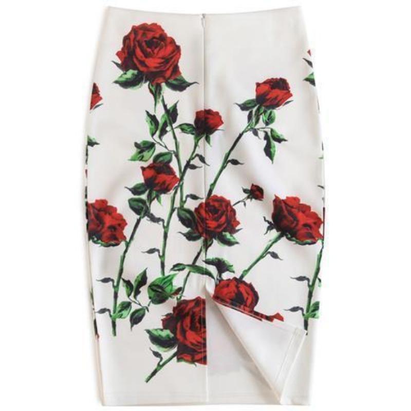 Summer Cartoon Print Elegant Pencil Skirt Women Bodycon High Waist Knee Length Skirt Female
