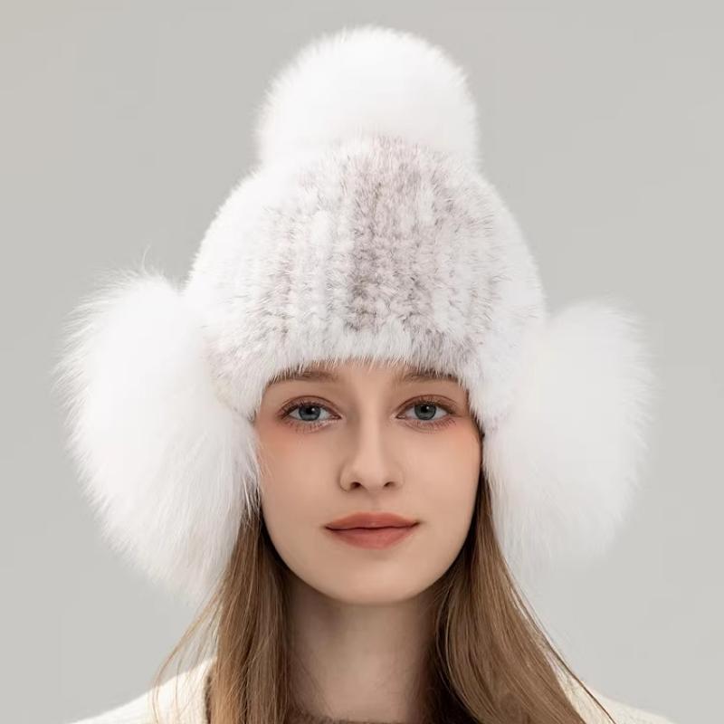 Double-sided Mink Hair Elastic Ear Protection Hat Female Winter Cute Sweet Warm Ear Protection Whole Fur Fox Fur Hat