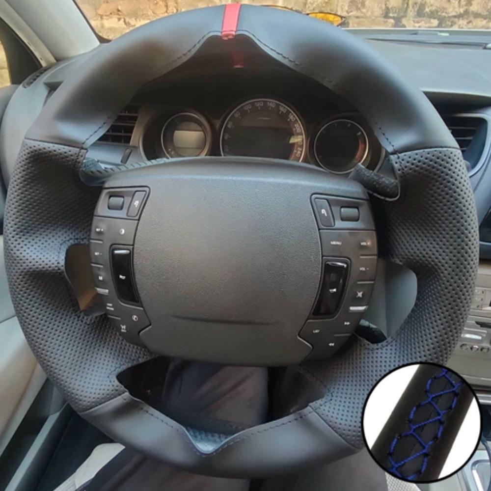 Hand-stitched Black Artificial Leather Steering Wheel Cover For Citroen C5 2008 2009 2010-2017 Auto Interior Accessories