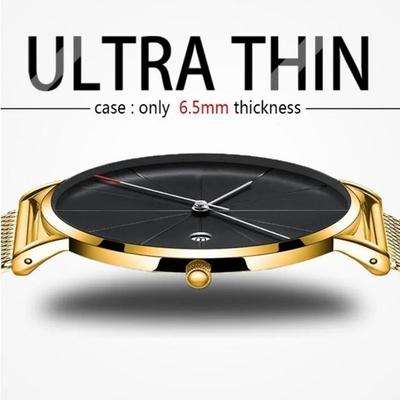 Montre Homme Luxe Or Montres Hommes Montres Hommes Ultra Fines Bracelet Maille Acier Inoxydable Montres-bracelets à Quartz Horloge Hommes