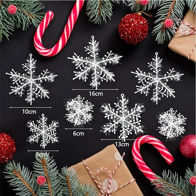 6Pcs Christmas White Snowflake Decoration Artificial Plastic Xmas Tree Pendant Ornament for Home Party DIY Navidad Wreath Decor