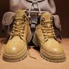 Putian Men's Genuine Leather Warm Fleece-Lined Martin Boots, Yellow British-Style Ankle Workwear Boots