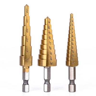 6PCs HSS High Speed Steel Drill Step Cone Drill Bit Set Titanium Coated New PRO