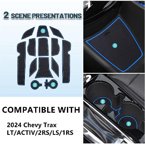 2025 Trax Door Slot Mat for Chevy Trax 2025 Accessories,Non-Slip Mats Cup Holder Inserts Interior Mats Center Console Liner Compatible with 2024 2025