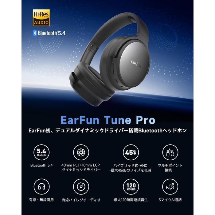 EarFun Tune Pro Wireless Headphones Bluetooth 5.4 / Closed-Back Headphones Black