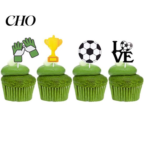Soccer Cupcake Picks 8 Pcs Cake Topper Decoration, Ball Goal Party Baking Accessories Shoe for Sport Theme Birthday Supplies Football Trophy Inserts